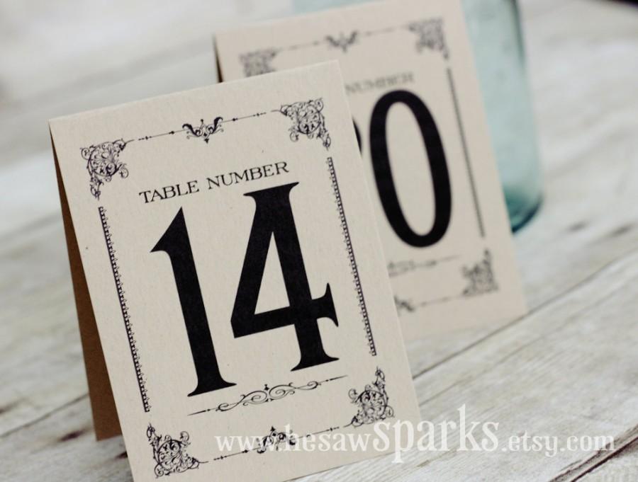 Свадьба - 1-20 Vintage Table Numbers - Printable - Tent Style