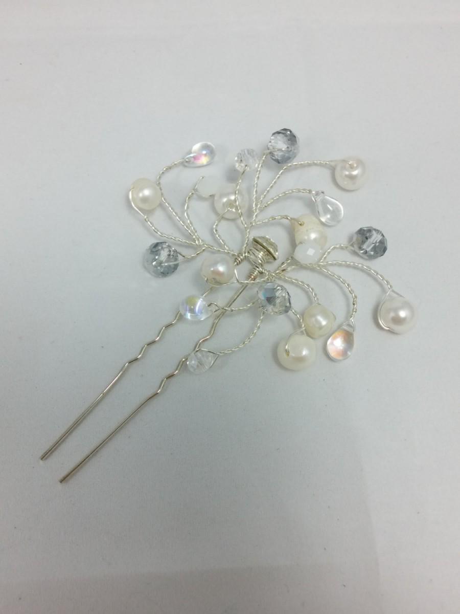 زفاف - Wedding Crystal Hair Pin, Hair pin, Hair accessory, Hair Jewelry, Wedding hairstick, Flower wedding hairpin, Bride silver hair pin