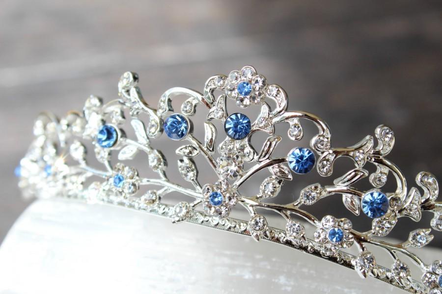 Hochzeit - Something Blue Bridal Tiara, Swarovski Crystal Bridal Crown, Blue Tiara, Cinderella Tiara, Bridal Tiara