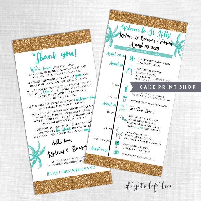Hochzeit - Printable Wedding Itinerary and welcome bag note, Destination Wedding day itinerary, Hotel wedding welcome schedule