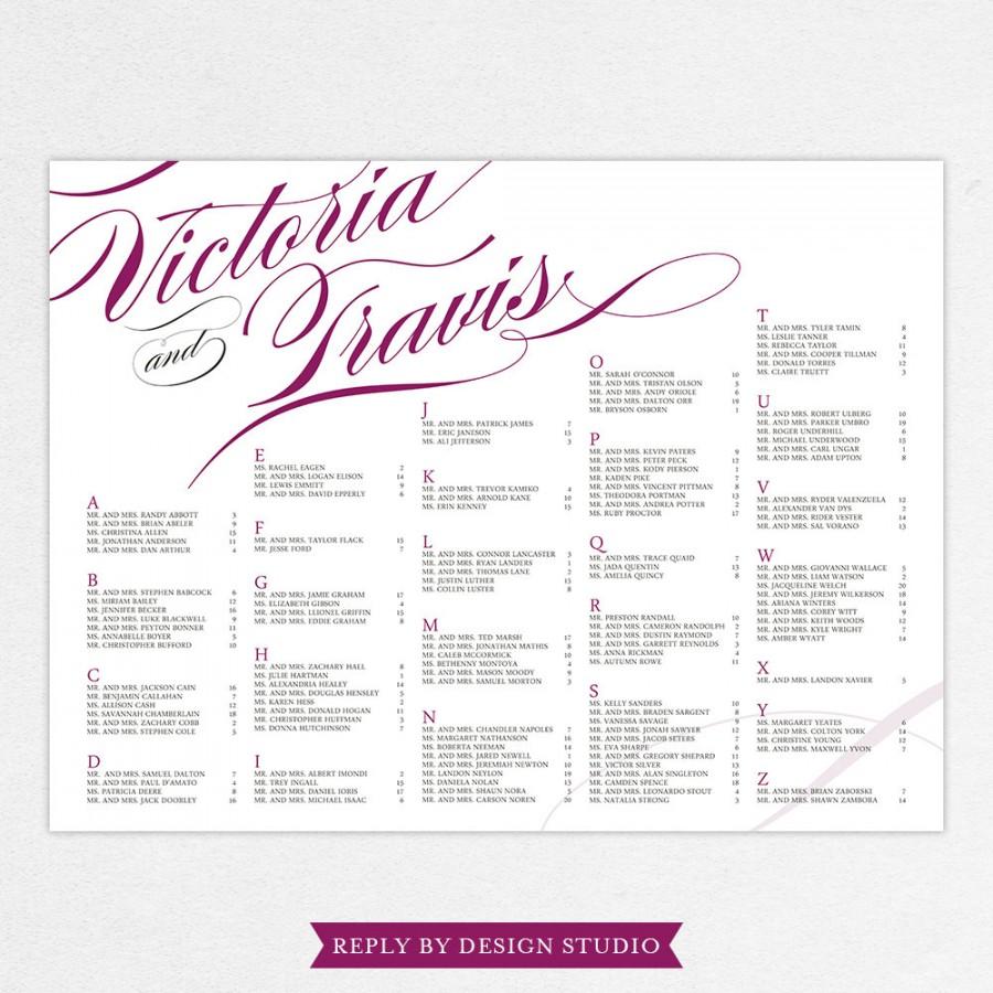Wedding - Wedding Seating Chart (Pirouette) - Digital Files/DIY (Customizable Calligraphy Design)