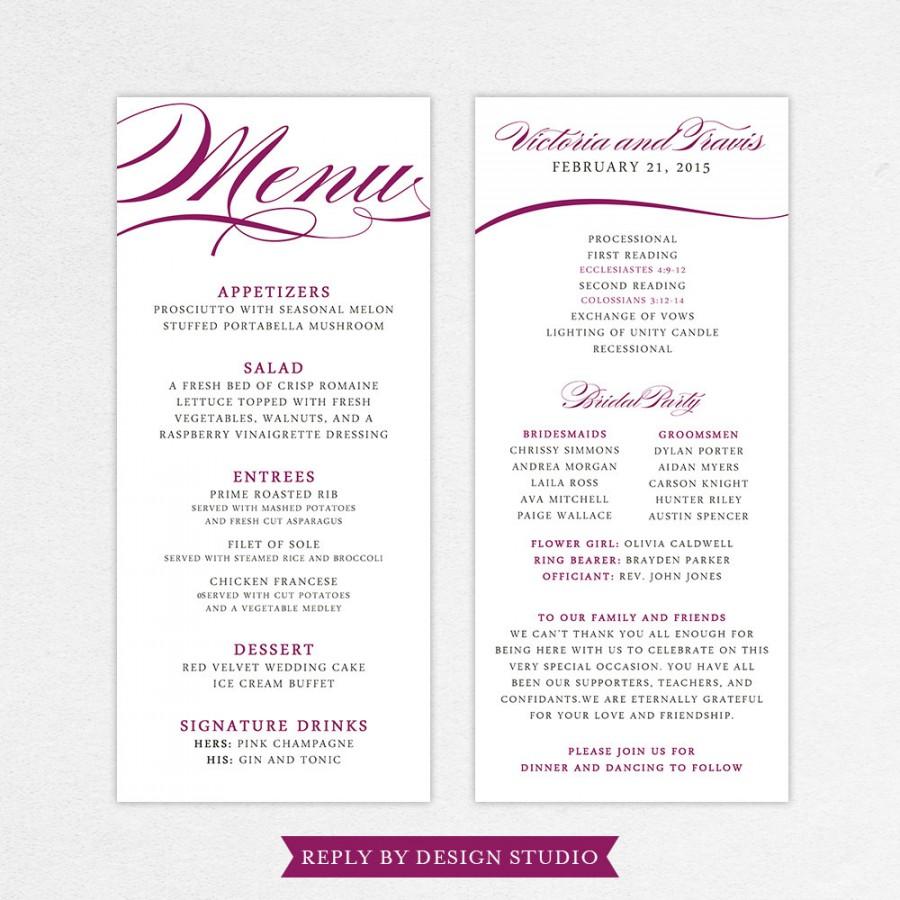 Wedding - Wedding Menu and Program (Pirouette) - Digital Files/DIY (Customizable Calligraphy Design)