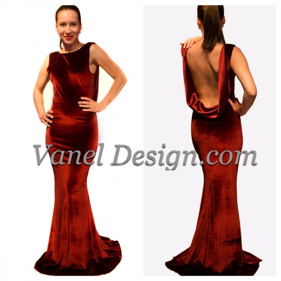 Wedding - Long Red Velvet Cocktail Dress Cocktail Dress  Dress Elegant Dress Mermaid Dress Peekaboo Back