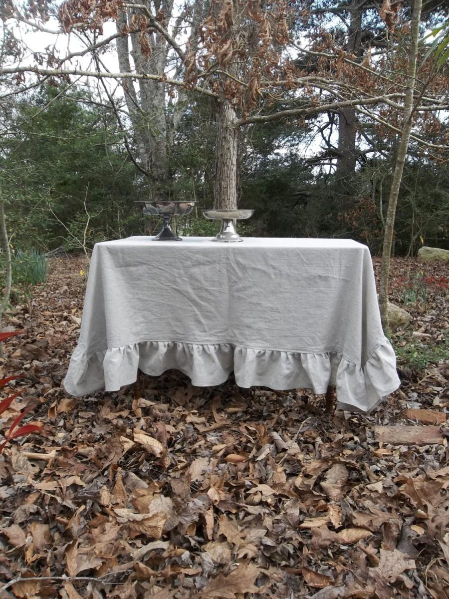 Wedding - READY to SHIP Ruffled Linen Tablecloth Handmade Ruffled Tablecloth Gray Wedding Decor Table Settings French Country French Tablecloth 66x66