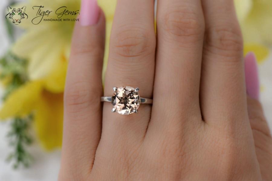 Wedding - 4 Carat Round Solitaire Ring, 4 Prong Ring, Man Made Peach Morganite Simulant, Engagement Ring, Wedding Ring, Bridal Ring, Sterling Silver