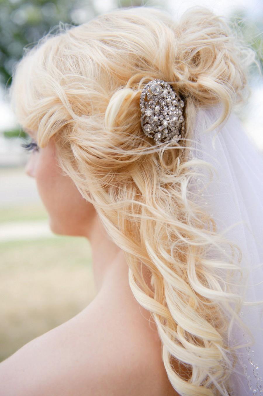 Wedding - Crystal hair comb, Rhinestone pearl wedding comb, Swarovski crystals pearls, vintage style hair accessory,  Chloe Hair comb
