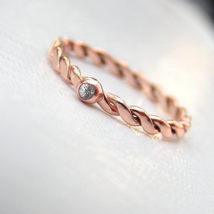 Wedding - Simple Dainty 9kt Rose Gold Engagement Ring with White Sapphire