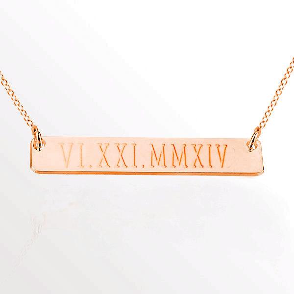 Свадьба - Horizontal Bar Necklace,Roman Numeral Bar Necklace, Wedding Date Rose Gold Plated Bar Necklace,Engraved Bar Necklace, Anniversary Gift
