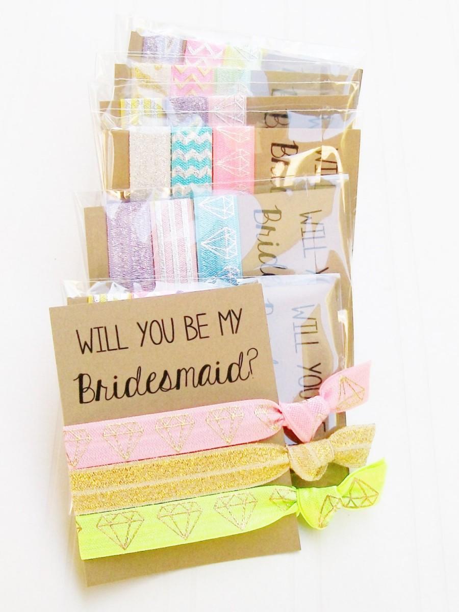 Wedding - Will You be My Bridesmaid Gift Proposal Card, Be my maid of honor, flowergirl, ponytail holder, hair ties, custom gift card, October Gifts