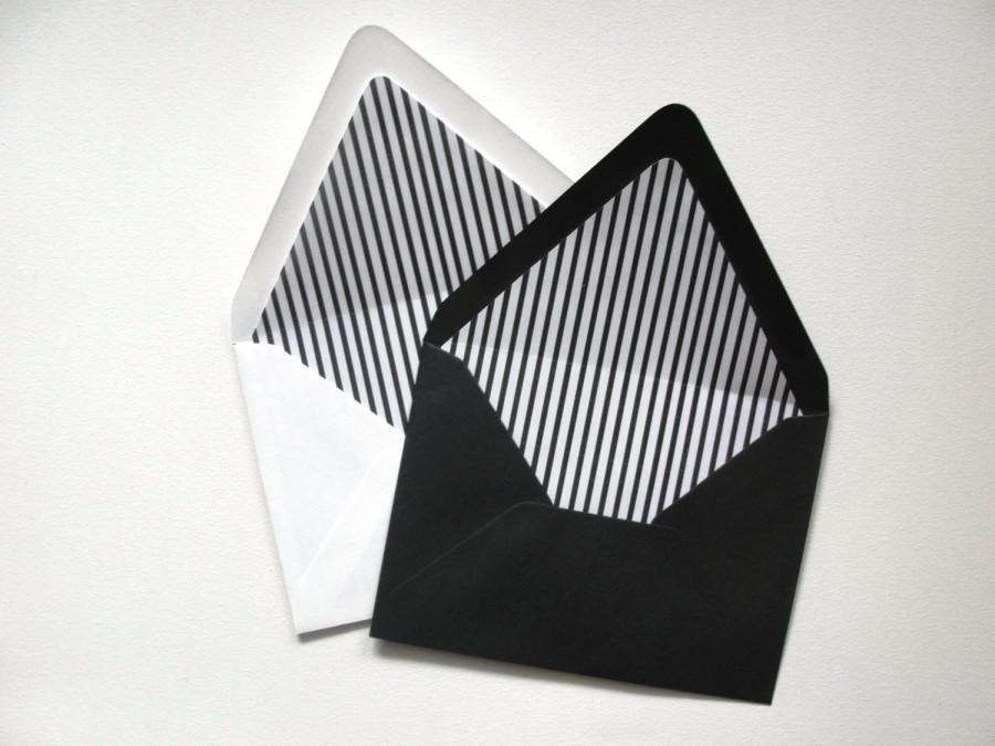 Wedding - Set of 10 / Custom Color Lined Envelopes / Black & White Striped / A2 / A7 / RSVP 4 Bar / Black White / Matte/ Contour Euro Fold