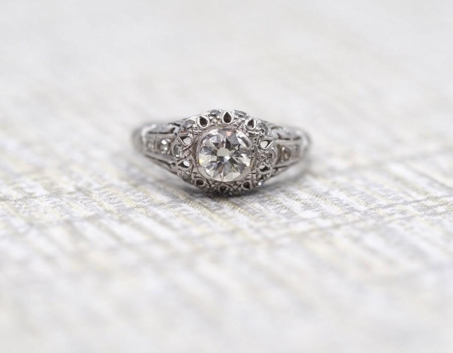 Свадьба - Antique Platinum Engagement Ring .70cttw w/ Old European Cut Diamond from 1930's VEG #10