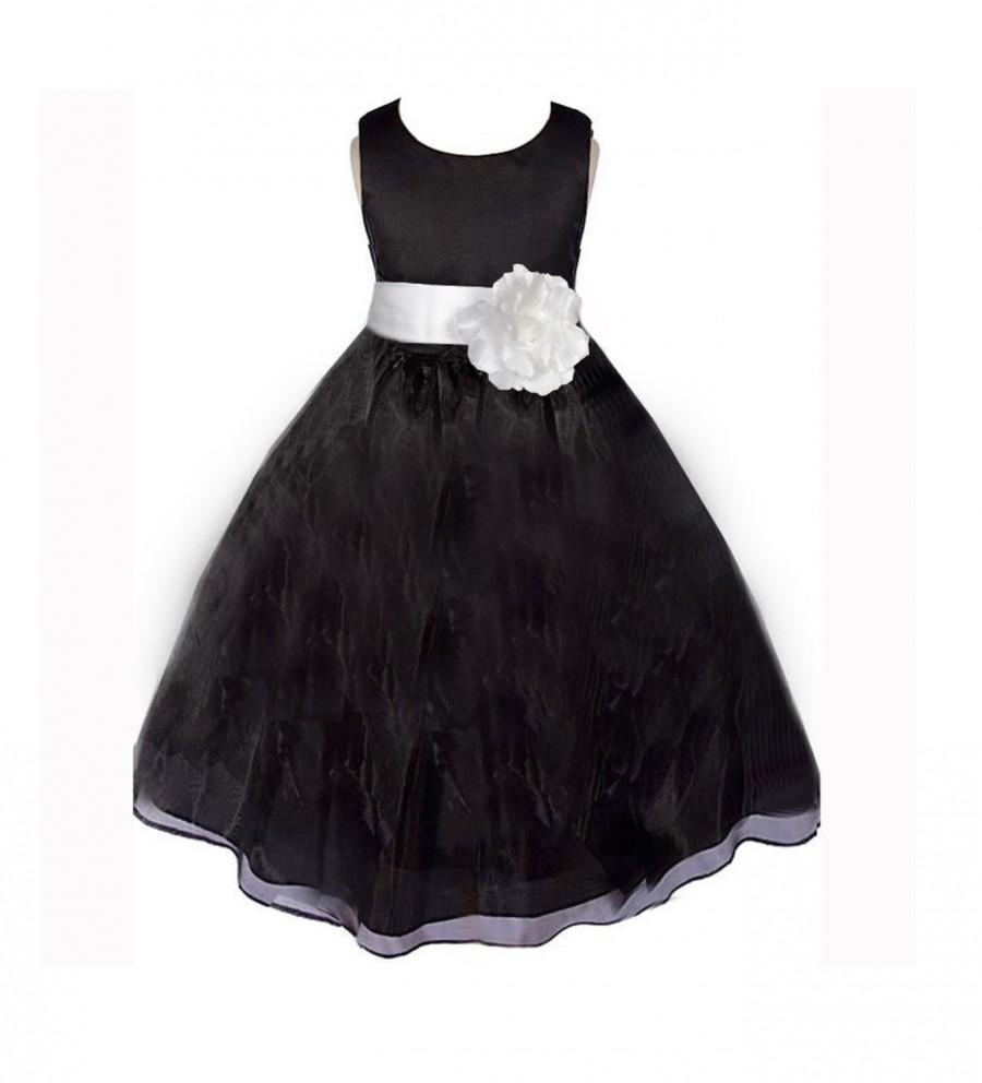 Свадьба - Black Flower Girl dress sash pageant organza wedding bridal recital children bridesmaid toddler elegant size 12-18m 2 4 6 8 10 12 