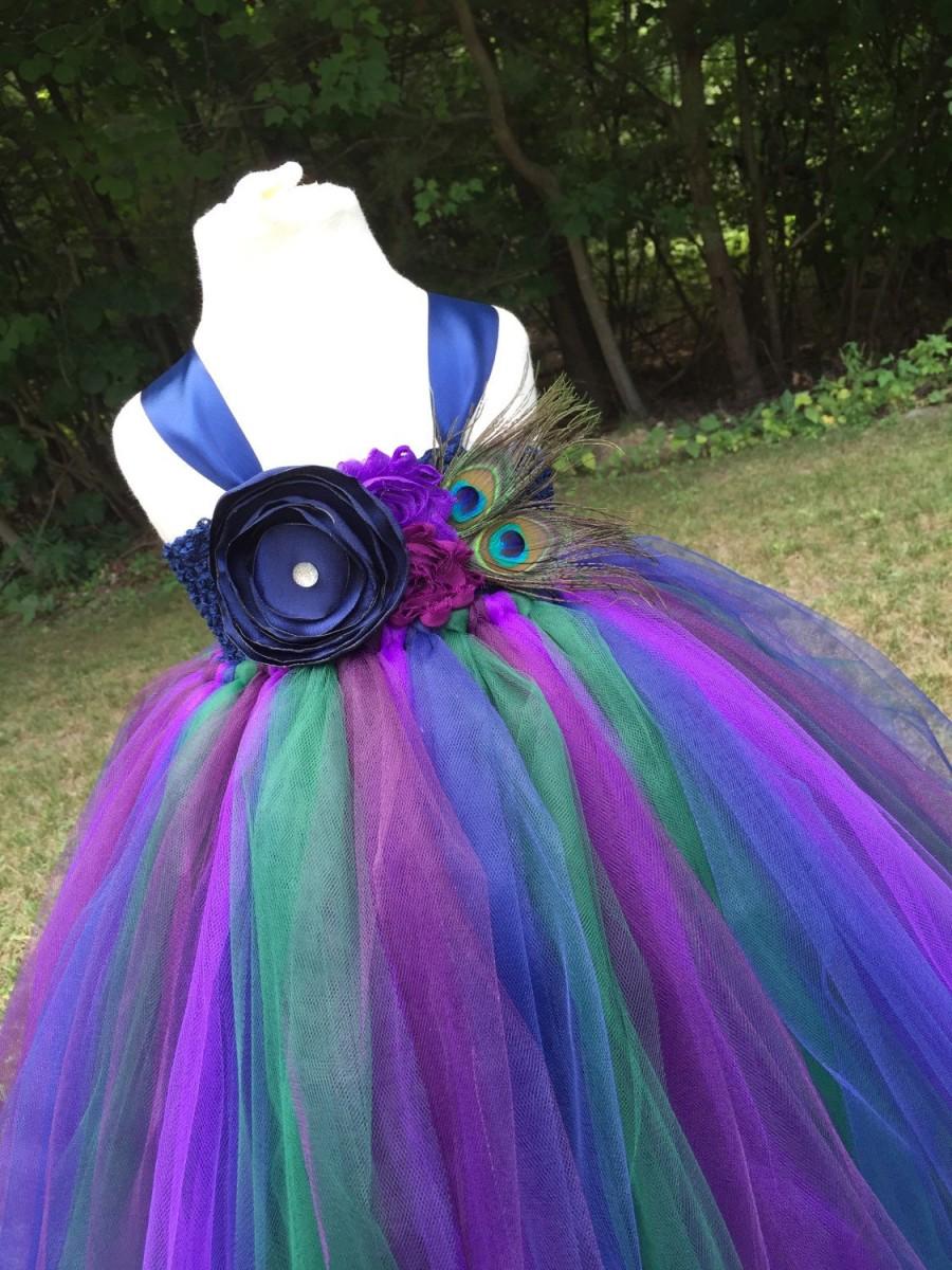 Mariage - Plum,purple,navy and hunter green peacock dress, girls peacock dress, peacock wedding, peacock costume, peacock tulle dress