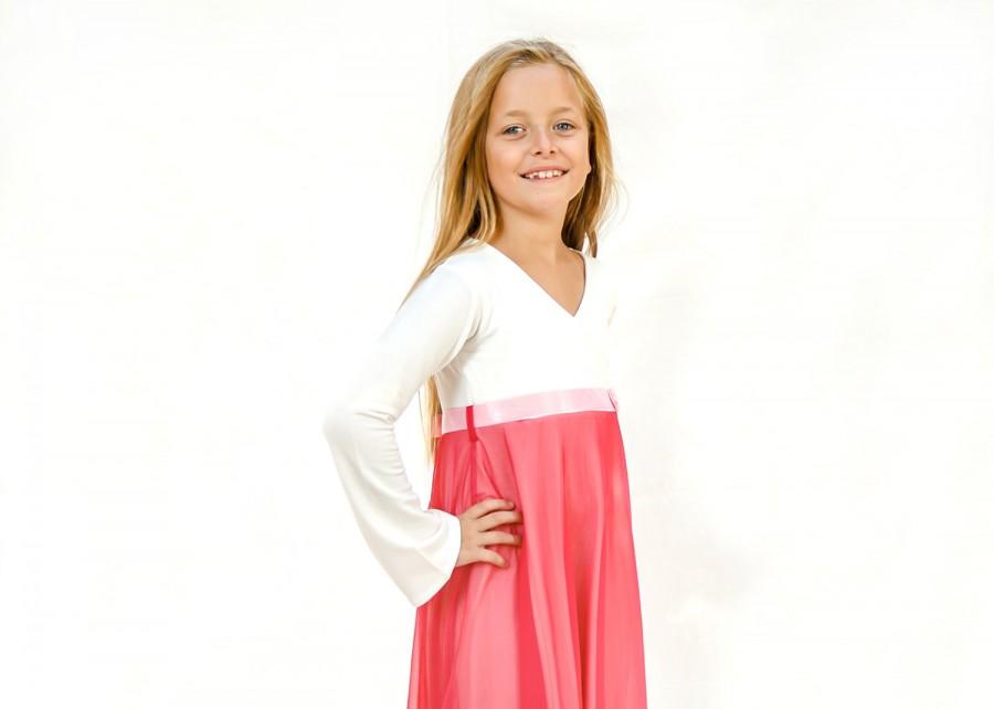 زفاف - Pink flower girl dress - Long sleeve flower girl dress - toddler girl birthday dress - tulle dress with long sleeves for girls