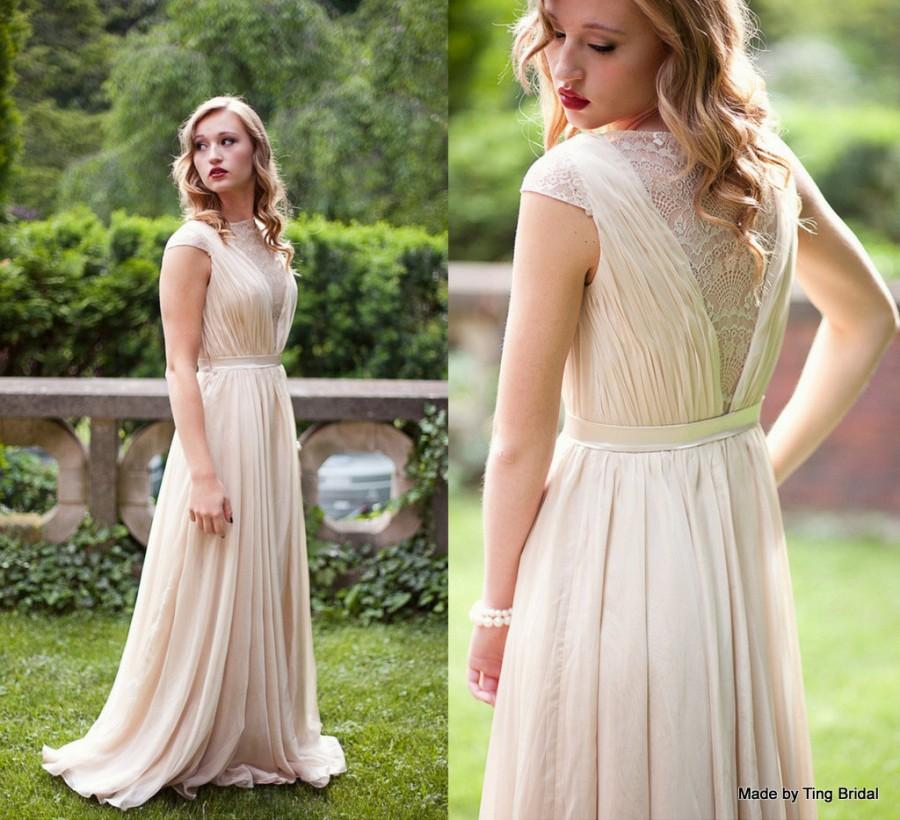 Hochzeit - Smoked Peach lace wedding dress-Sale ends on Thanks Giving
