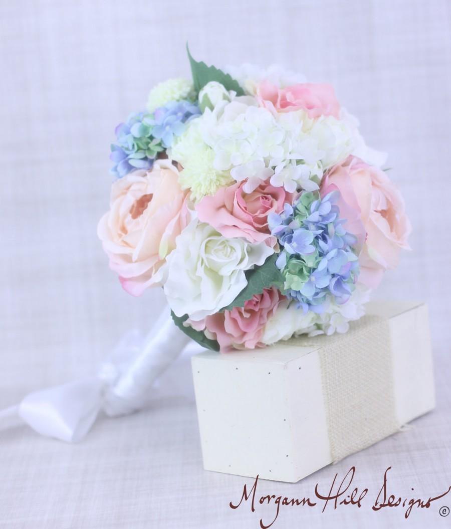 Wedding - Silk Bride Bouquet Roses Peonies Hydrangeas Rustic Chic Garden Wedding (Item Number 130055)