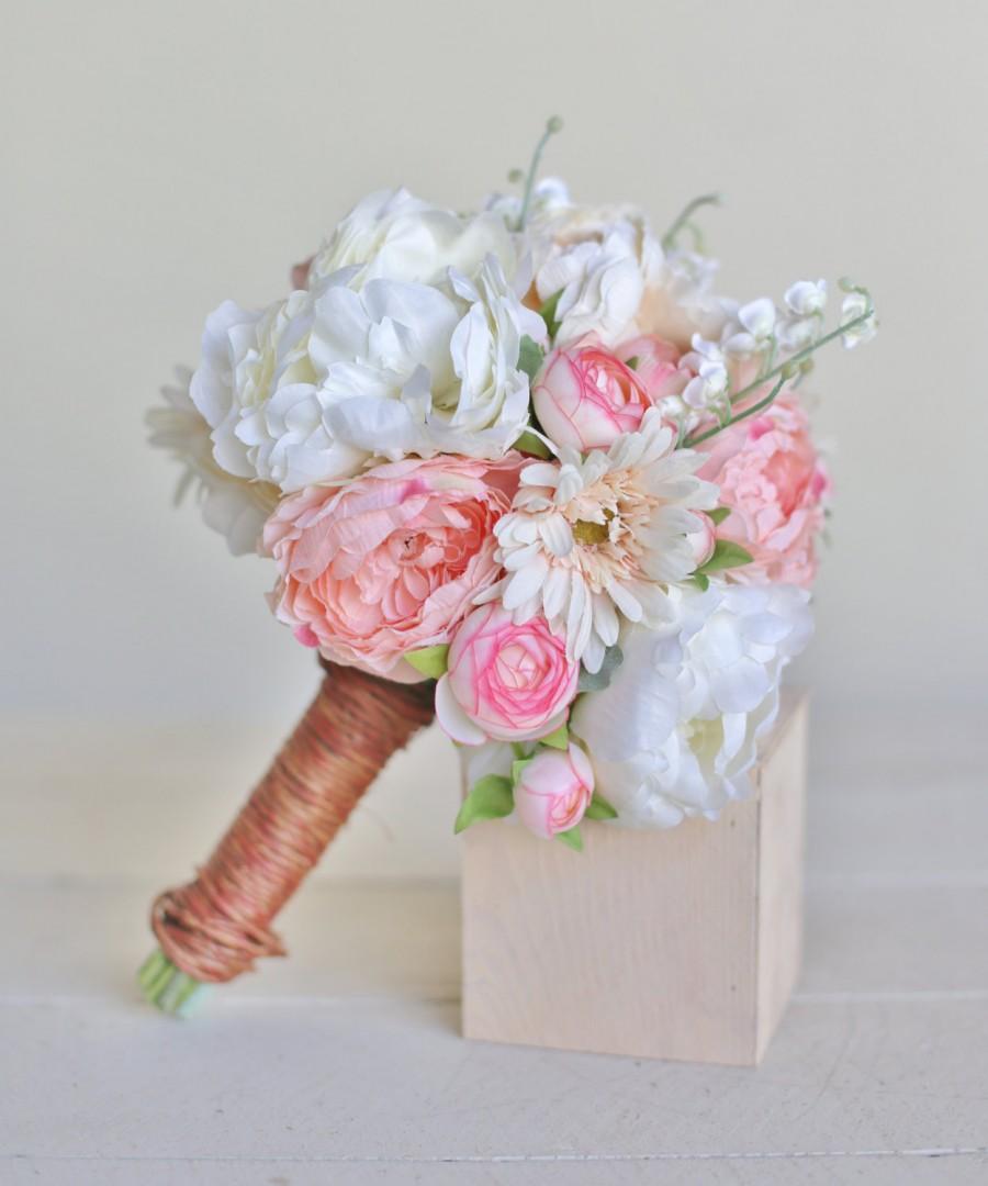 Hochzeit - Silk Bridal Bouquet Peonies and Wildflowers Rustic Chic Wedding NEW 2014 Design by Morgann Hill Designs