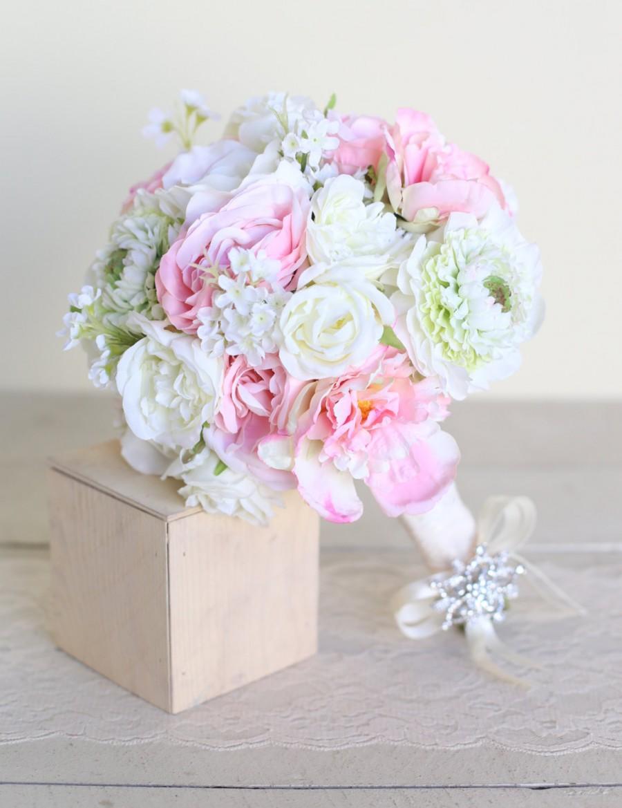 Wedding - Silk Bridal Bouquet Peonies and Pink Roses Garden Rustic Chic Wedding NEW 2014 Design by Morgann Hill Designs