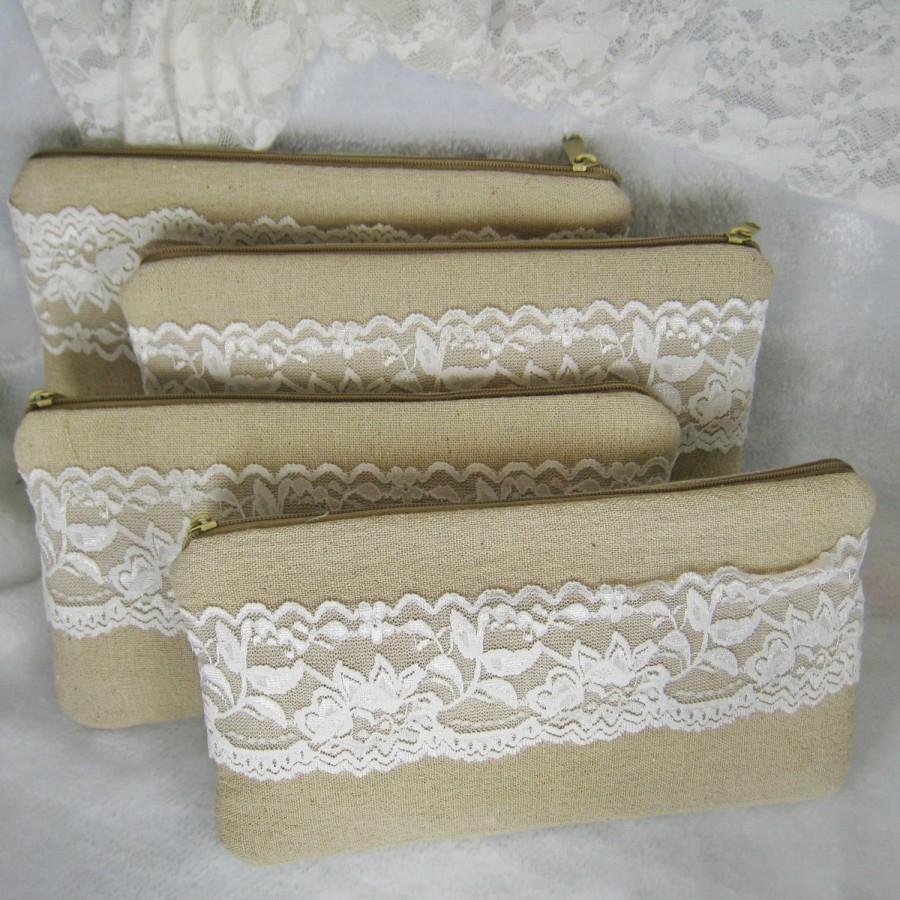 زفاف - Set of 6 - bridesmaids clutches, cotton linen lace clutches, wedding purse bags (Ref: CL889) CHOOSE Your Color Flower