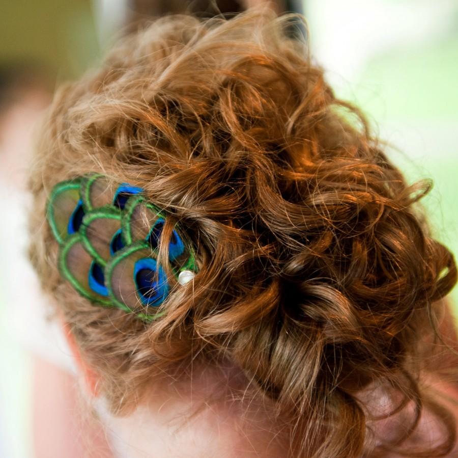 زفاف - PEACOCK  Teardrop - Petite Feather HairClip Bridesmaids Hair Accessory