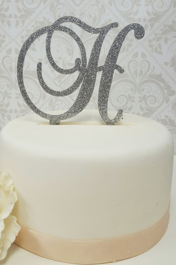 Hochzeit - 5" Tall Silver or Gold Glitter Acrylic Cake Topper Wedding Cake Topper Sweet Sixteen Cake Topper Bling Cake Topper Sparkly Cake Topper