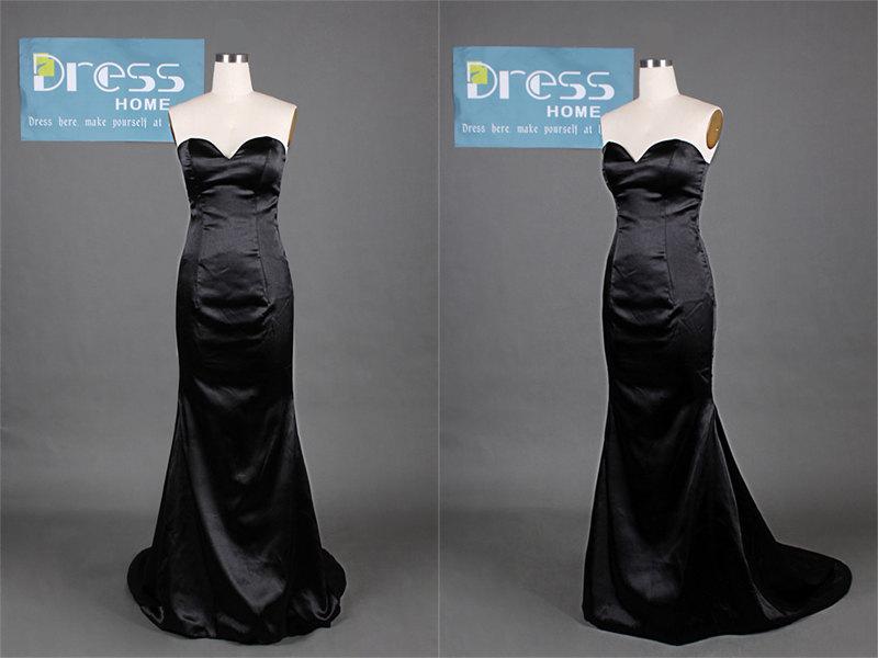 Mariage - New Arrival 2015 Black Sweetheart Black Mermaid Prom Dress/Silk Satin Mermaid Evening Dress/Simple Elegant Party Dress/Formal Dress DH224