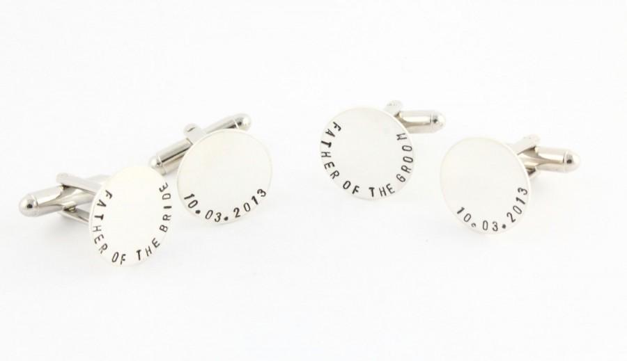 Hochzeit - Father of the Bride and Father of the Groom Cufflinks - Wedding Cuff Links - Sterling Silver Hand Stamped Shirt Fasteners