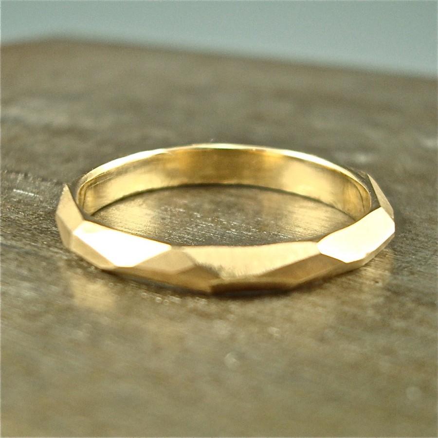 Wedding - 14k gold Chiseled Ring - 3mm wide
