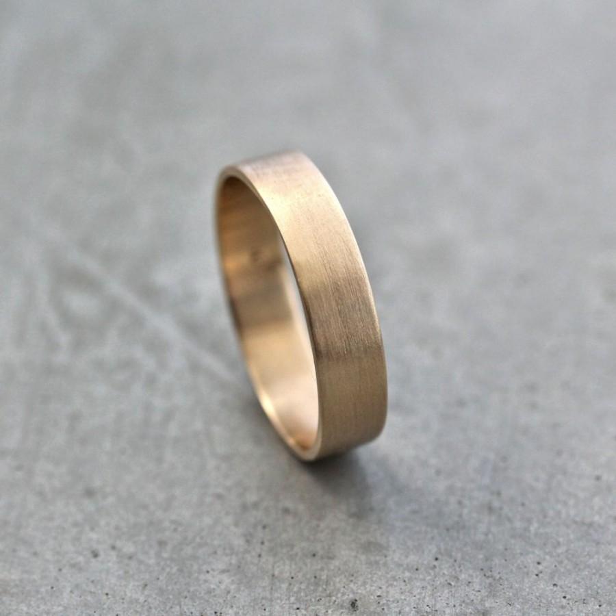 Mariage - Men's Gold Wedding Band, Unisex 5mm Wide Brushed Flat 10k Recycled Yellow Gold Wedding Ring Gold Ring -  Made in Your Size