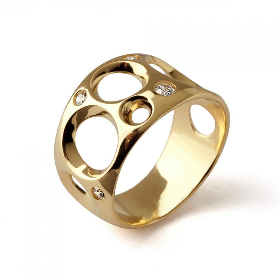 Свадьба - BUBBLES Unique Gold Ring, 14k Yellow Gold Diamond Ring, Contemporary Gold Ring, Geometric Ring