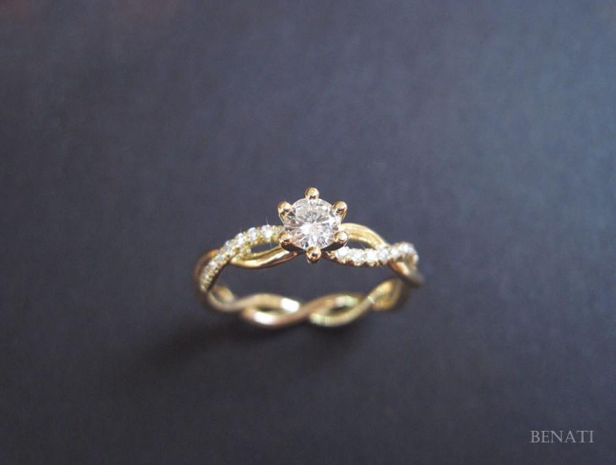 زفاف - Diamond Infinity Love Engagement Ring - 14k Solid Gold & Diamonds, Braided Rope Diamond Ring, Infinity Ring, yellow gold engagement ring
