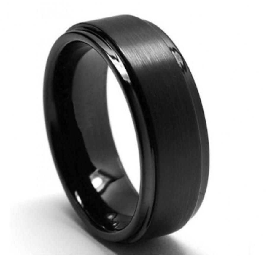 Hochzeit - Tungsten wedding band, black tungsten rings, matte , brushed, comfort fit,Tungsten Wedding Band wedding rings mens ring Black Tungsten Ring