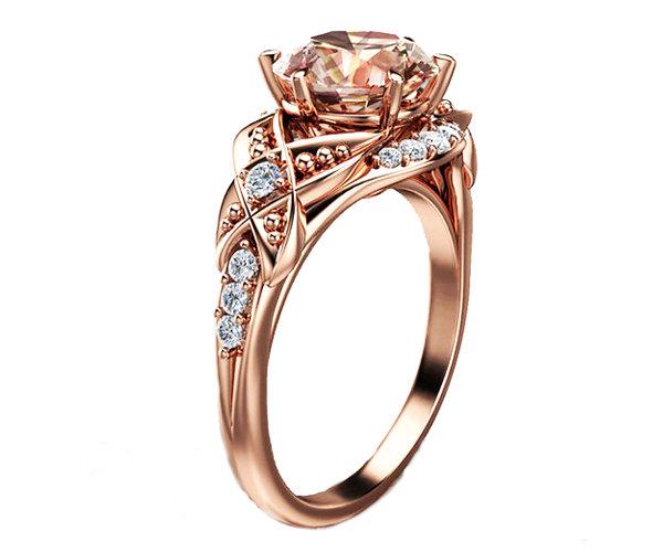 Hochzeit - 14K Rose Gold Morganite Ring ,unique engagement ring,Gold Leaf ring,Wedding Rings,Promise Rings,Ladys Jewelry,Engagment Rings,Unique Design.