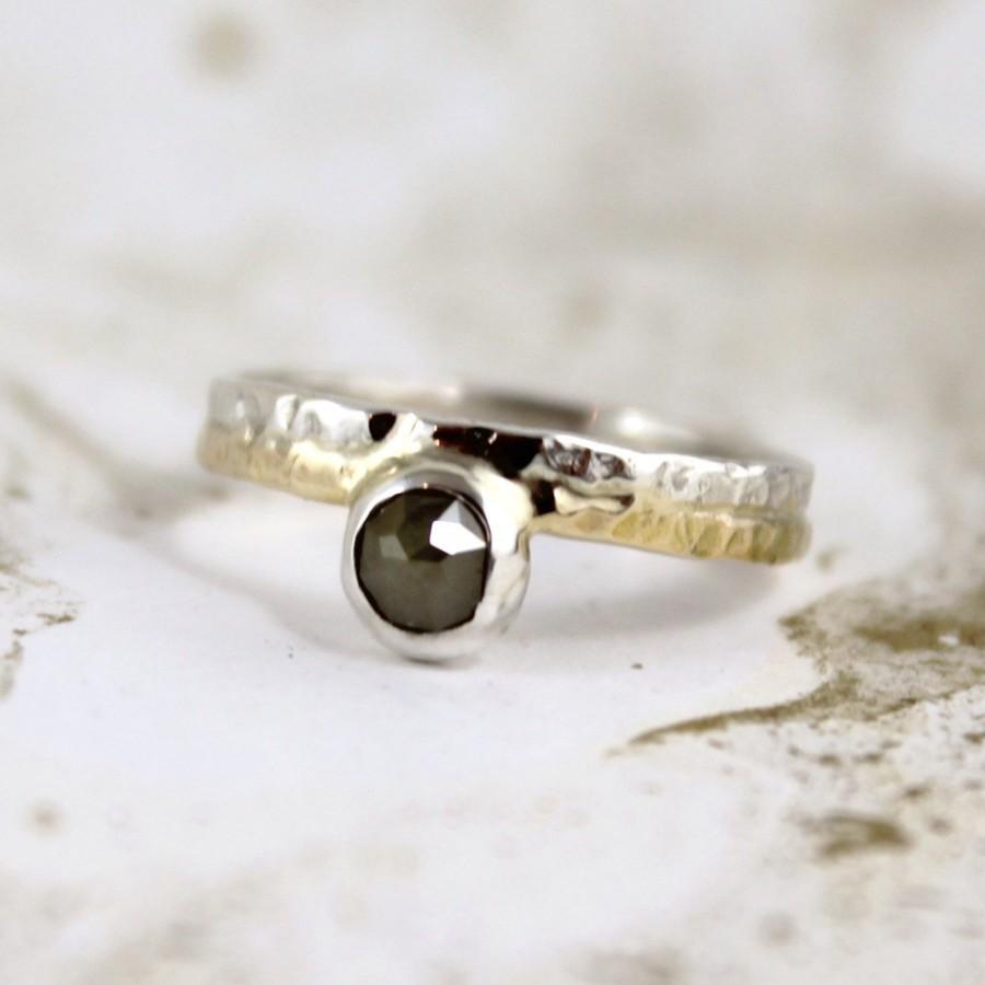 زفاف - Rose Cut Diamond  Ring - 14K Yellow Gold and Sterling Silver Ring - Anniversary Ring - Engagement Rings - April Birthstone Ring