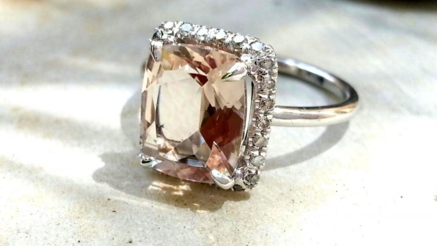 زفاف - Unique Natural Morgniit Halo Engagement Ring in Gold (Wedding Set Available) Diamonds Wedding ring Fine Jewelry Solitaire ring