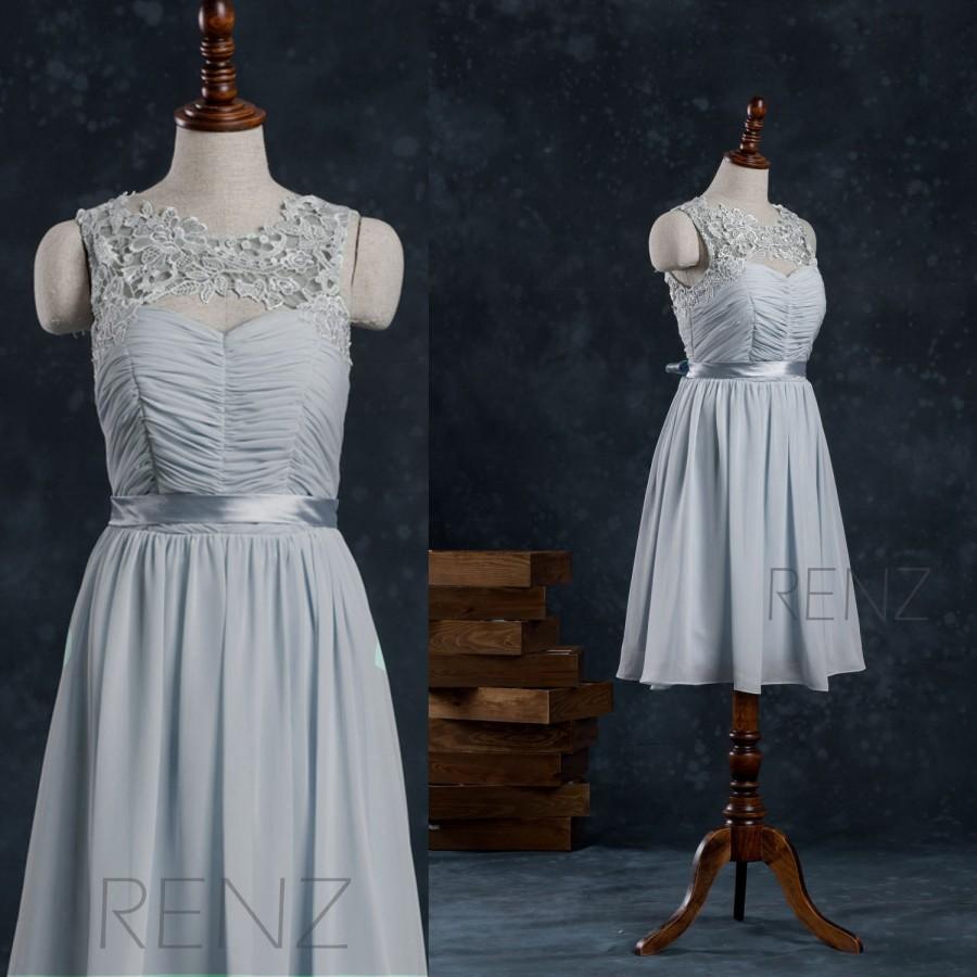 Свадьба - 2015 New Gray Lace Chiffon Bridesmaid dress, Grey Wedding dress, Party dress,See through dress, Prom Dress, Crew Neck Knee Length (F007B)