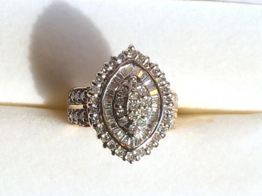 زفاف - Vintage Diamond Cluster Ring in 14K Gold. 100+ Diamonds 1.40 TCW. Unique Engagement Ring. April Birthstone. 10 Year Anniversary. Appraised.