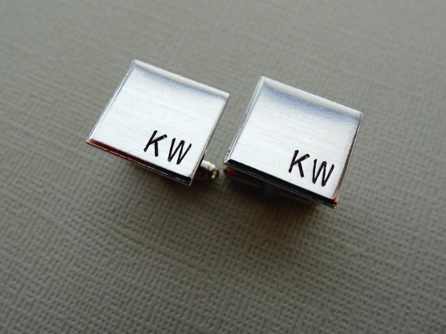 Свадьба - Personalized Cufflinks - Square Initial Cufflinks - Aluminum Custom Cuff links