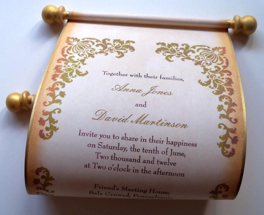 Wedding - Rustic wedding invitation, wedding invitations, scroll invitation, boxed wedding invitation scroll, gold and brown SAMPLE