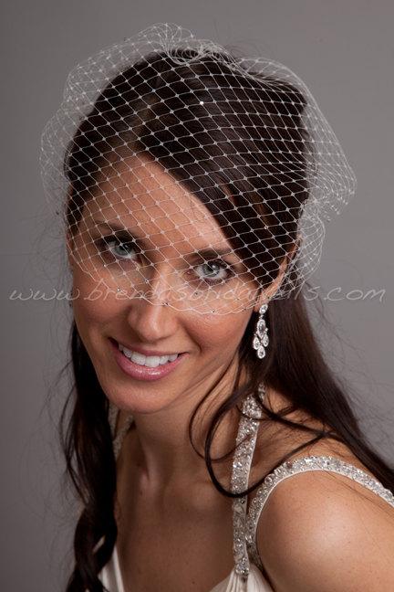 زفاف - Swarovski Rhinestone Accent Bandeau Birdcage Veil, Wedding Veil, Bridal Veil