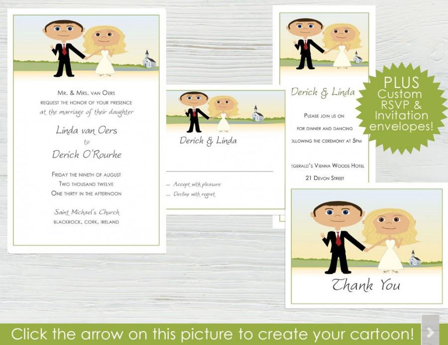 Hochzeit - Custom Wedding Invitation Package – Set of 10 – Create a Cartoon You!