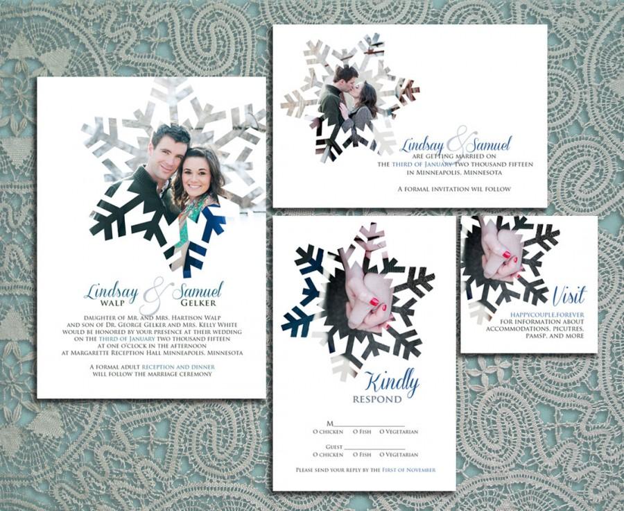 Свадьба - Snowflakes - Printable Wedding Invitation Suite with Engagement Photos
