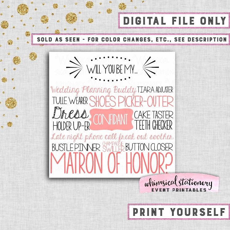 Свадьба - SALE! Ask Matron of Honor Proposal Cards - "Cake Tasting (Printable File Only) Ask Bridesmaid Be In My Wedding