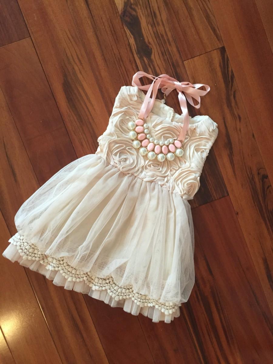 Hochzeit - Beige Toddler Girls Dress,Beige Flower Girl Dress,Vintage Girls Dress,Rustic Girls Dress,Birthday Girls Dress,Ivory Girls Dress,beige girls