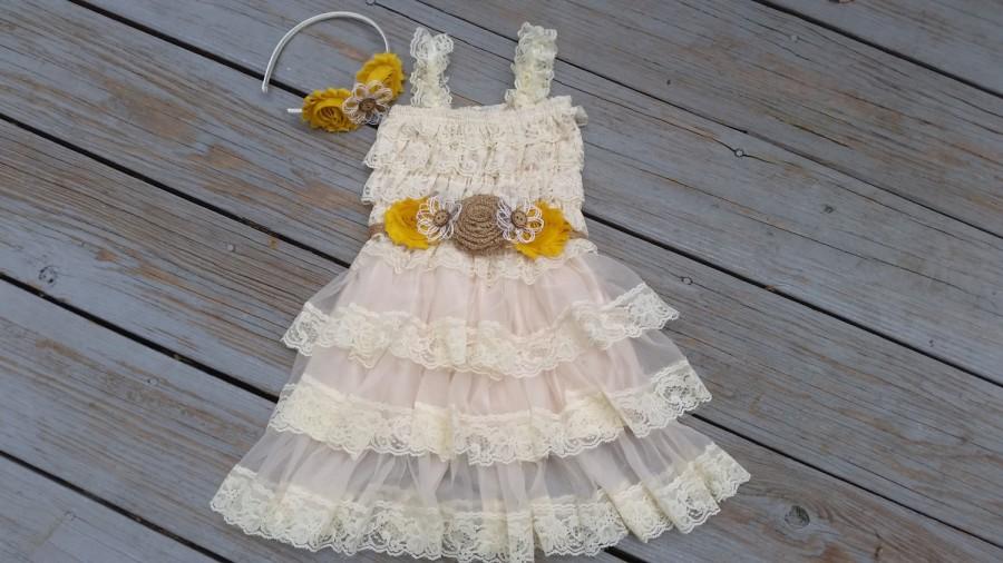 Wedding - Lace Flower Girl Dress-Rustic Flower Girl Dress-Burlap Flower Girl Dress-Country Wedding-Flower Girl Dress-You Choose Color-