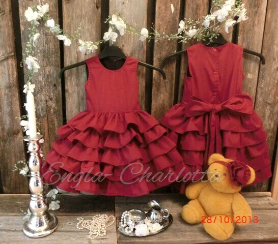 Wedding - Wine red flower girl dress. Toddler girls burgundy dress. Cotton ruffle flower girl dress. Girls deep red dress. Toddler ruffle dress