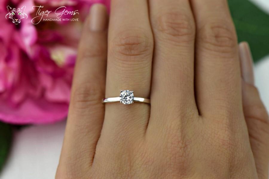 زفاف - 1/2 Carat Classic Solitaire Engagement Ring,  Round Cut, Man Made Diamond Simulant, Wedding Ring, Bridal Ring, Promise Ring, Sterling Silver