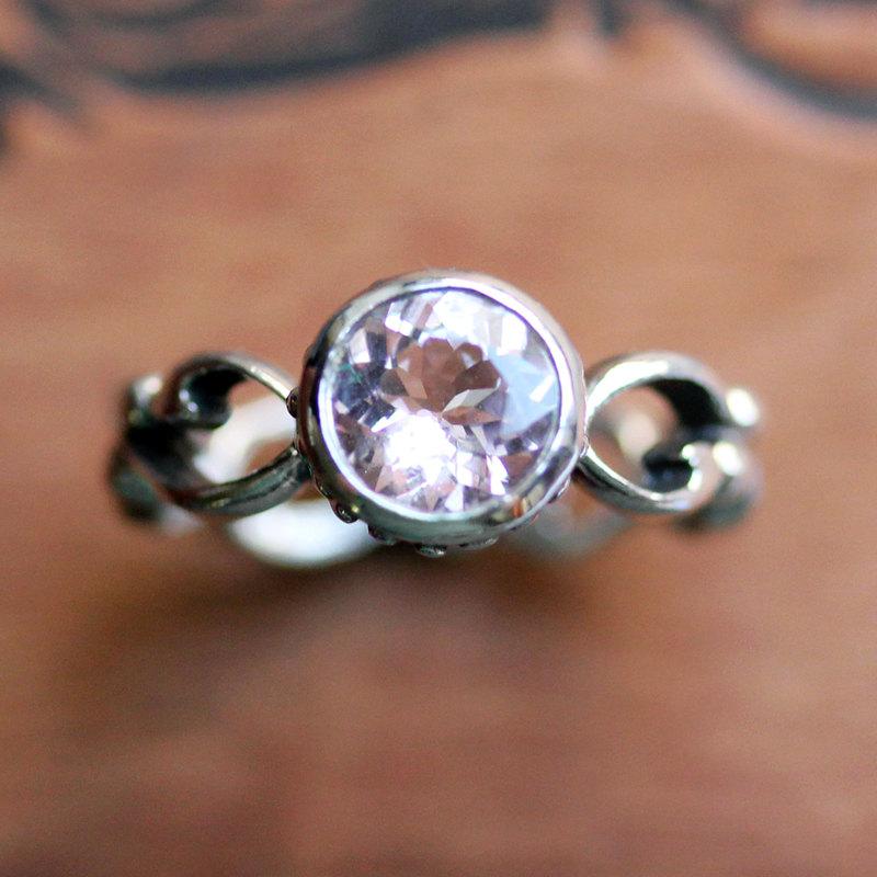 Свадьба - Morganite engagement ring - pink - recycled sterling silver - bezel solitaire- infinity - ethical engagement -made to order - Wrought ring