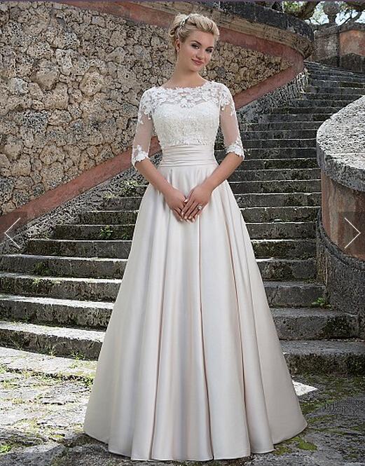 Свадьба - New Style Wedding Dresses With Wrap Satin Pleated Ivory Vestido De Novia Applique A-Line Chapel Length Bridal Ball Dresses Gowns Train Online with $126.39/Piece on Hjklp88's Store 