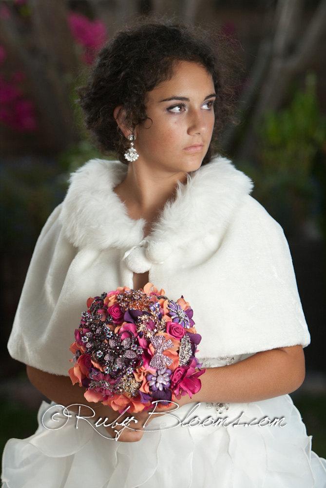 Свадьба - Fall Wedding Brooch Bouquet. Deposit “Indian Summer” Jewelry Purple Burnt Orange Brooch Bouquet. Bridal Broach Bouquet, Ruby Blooms Weddings